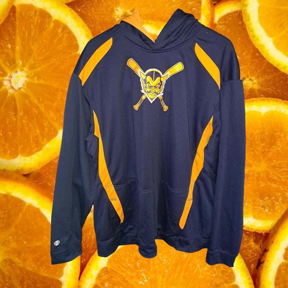 Holloway Blue Golden Hoodie Sweatshirt with Devil and Baseball‎ Bats Size XXL